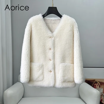 Aorice Женская дизайнерская мягкая куртка для стрижки овец, зимняя теплая шуба из натуральной шерсти CT342