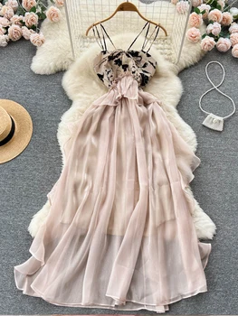 YuooMuoo Романтическое Женское Шифоновое вечернее платье в стиле пэчворк 2023, Летнее Женское модное Длинное пляжное платье для отпуска, Robe Femme