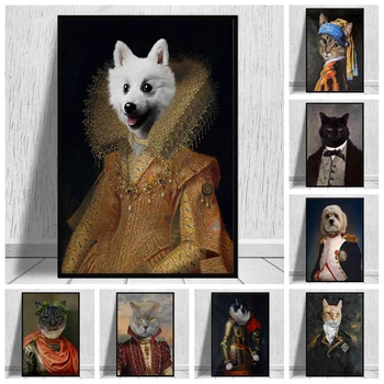 Портрет животного в одежде, плакаты и принты на холсте, картина, висящая на стене гостиной, художественное изображение, украшение дома