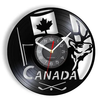 Канадские Настенные Часы Из Настоящей Виниловой Пластинки LP, Североамериканский Флаг С Кленовым Листом, Значок Оленя Для Гольфа, Светящиеся Настенные Часы С Резьбой