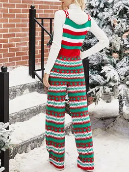 Женские рождественские трикотажные комбинезоны Y2K без рукавов на бретельках с забавным принтом, широкие брюки, комбинезон с карманами