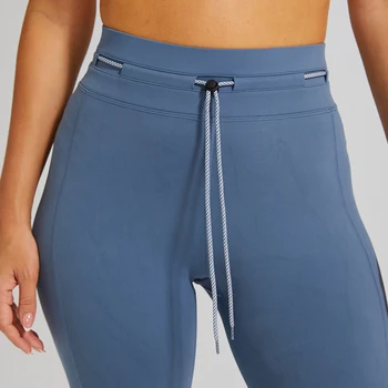 Фитнес-женские эластичные штаны для йоги с завязками, тренировочные брюки для бега трусцой с высокой талией, нейлоновые спортивные брюки для женщин с карманами