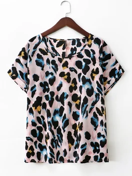 Женская блузка большого размера Finjani, топ с леопардовым принтом, круглый вырез, Одежда с коротким рукавом на лето