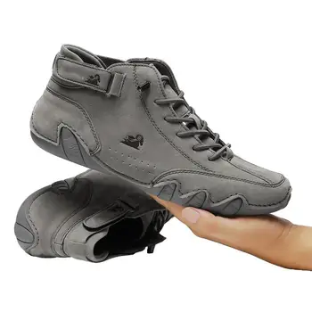 Кожаная обувь для мужчин, Повседневные Кроссовки, Водонепроницаемые Мотоциклетные Ботильоны 2024 года, Мужская обувь итальянского бренда