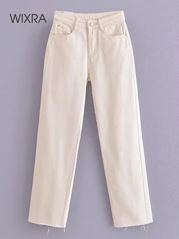 Женские хлопковые джинсы Wixra, повседневные джинсы на пуговицах и молнии с высокой талией, обтягивающие весенне-летние джинсовые брюки Sraight
