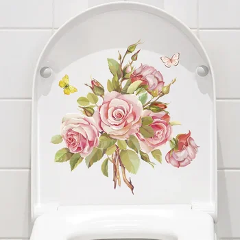 Наклейка на крышку унитаза серии Beautiful Spring Bouquet Flower из водонепроницаемого ПВХ для ванной комнаты, туалета, облицовки плиткой стен, украшения декора, наклейка
