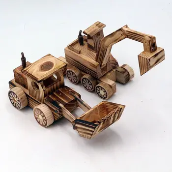 Антикварные деревянные модели украшений детская пожарная машина игрушечный автомобиль экскаватор бульдозер детские игрушки ностальгические модели автомобилей