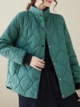 Корейская женская одежда, осень-зима, Новая стеганая куртка, женская уличная мода, пальто со стоячим воротником, Свободная повседневная однотонная парка