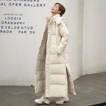 Зимнее специальное хлопчатобумажное платье нового стиля на пуху, женская утолщенная корейская версия длинной красной хлопчатобумажной куртки с сетчатым ветром, теплая и