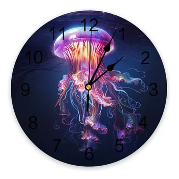 Настенные часы с градиентом в виде медузы, Бесшумные цифровые часы для украшения дома, спальни, кухни, подвесные часы