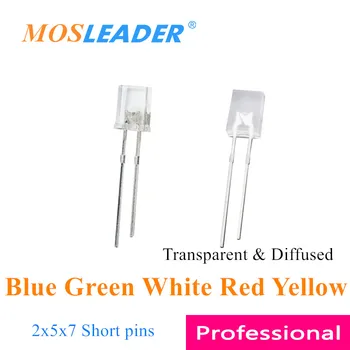 Mosleader 1000ШТ 257 светодиодов Синий Зеленый Белый Красный Желтый Короткие штыри Прозрачные Рассеянные 2*5*7 DIP LED 2x5x7