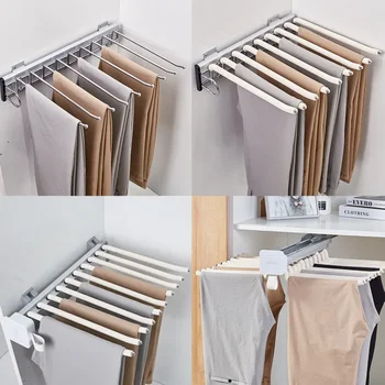 Выдвижная вешалка для одежды Встроенный шкаф для одежды с боковым креплением для брюк Домашняя многофункциональная вешалка для брюк