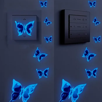 Синие светящиеся в темноте наклейки на стену с бабочками, Аксессуары для украшения комнаты, мультяшная наклейка на годовщины, пастер на дни рождения