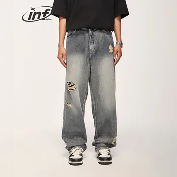 Alt Basics, Джинсовые брюки с прямыми штанинами на молнии сбоку, мужские брюки Рваные джинсы в стиле хип-хоп, Мужские
