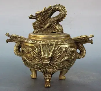 Patung naga Cina kuningan antik, pembakar dupa/pedupaan