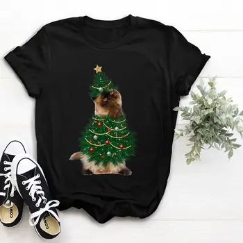 Кошка Санта Мейн Кун, Рождественская елка, легкая забавная рождественская футболка