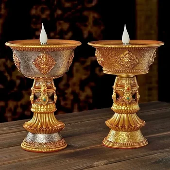 Перезаряжаемый подсвечник, Тибетская Электронная Масляная лампа, буддийский стол, центральное украшение, Имитация пламени, Домашний декор