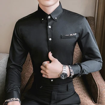 Деловая повседневная рубашка джентльмена в британском стиле, мужская Корейская приталенная рубашка с длинными рукавами, Уличная одежда, Смокинг для светской вечеринки, блузка