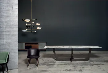 Обеденный стол в итальянском стиле минимализма в стиле рок, светлый, роскошный, мраморный, из нержавеющей стали, большой обеденный стол для квартиры
