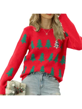 Женские уродливые забавные Рождественские свитера, вязаный пуловер с длинным рукавом, свитер с милым оленем, Свитер со снежинками