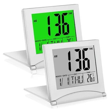 Цифровой дорожный будильник, Дорожный будильник с подсветкой, складным календарем, ЖК-часами с температурой и таймером