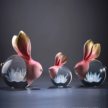 Умный органайзер, пара милых кроликов, креативный хрустальный шар, украшения для рабочего стола, Маленькое и простое украшение для размещения