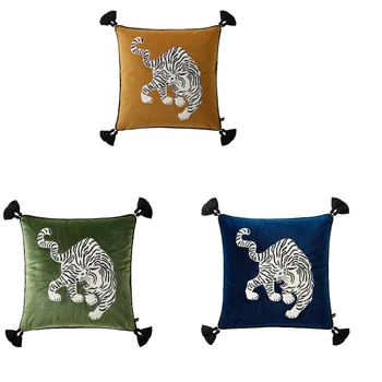 Подушки с вышивкой белого тигра, Имбирно-зеленый, синий, наволочка 45x45 50x50, Роскошная декоративная наволочка для домашнего декора дивана