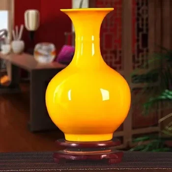 Желтые керамические вазы Цзиндэчжэнь, Все изделия из желтой глазури для дома, украшения гостиной, офиса, свадебные подарки