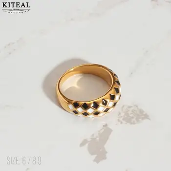 KITEAL Новейший Позолоченный размер 6 7 8 Кольцо на палец Для Девочки Черно-белый ромб в шахматном порядке кольцо для мужчин Рождественский подарок