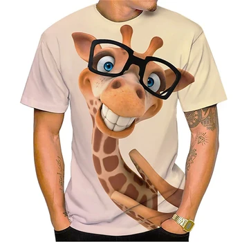 Освежающая летняя мужская одежда из серии Animal, Футболка с забавным рисунком жирафа, 3D-принт, круглый вырез, спортивная повседневная одежда с короткими рукавами