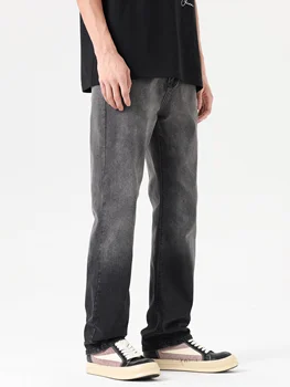 Выстиранные, чтобы сделать из старых Черные и серые джинсы с градиентом, стрейчевые прямые брюки
