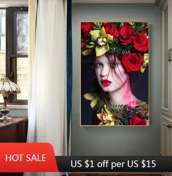 Декоративная картина с изображением девушки с плаката в скандинавском стиле, абстрактный портрет красавицы, современные простые цветы, висящие на стене гостиной