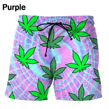 Новые летние шорты с 3D принтом листьев сорняков Забавные модные пляжные шорты в стиле уличный тренд в стиле хип-хоп
