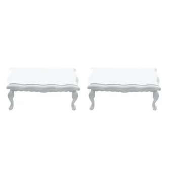 2X 1/12 Миниатюрная мебель, деревянный кофейный столик с волнистыми краями - белый