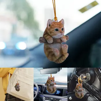 1 маленькая серая/желтая подвеска с котом, мультяшная милая подвеска, автомобильная сумка, брелок, автомобильный аксессуар, Автомобильная подвеска