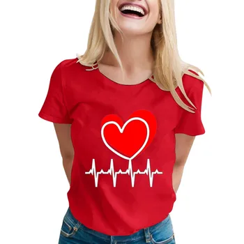 Женская повседневная футболка свободного кроя с принтом на День Святого Валентина, пуловер с круглым вырезом, топ с короткими рукавами, одежда y2k, женские слитные изделия