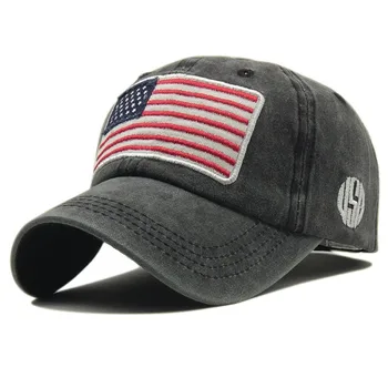 Мода Большая голова Мужчины Женщины Американский Флаг Промытая Хлопчатобумажная шляпа С Широкими Полями Бейсболка 3D Вышивка Букв Старинные Утиные Язычки Шапки