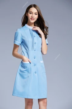Женская униформа для медсестер салона красоты, открывающаяся спереди, аптека, клиника, Модная рабочая одежда с коротким рукавом, Длинное платье