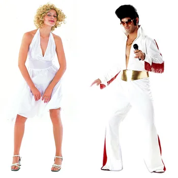 Классический певец Cat King Элвис Пресли Косплей костюм Белый костюм на Хэллоуин для мужчин Взрослый Хэллоуин Косплей костюм реквизит micr