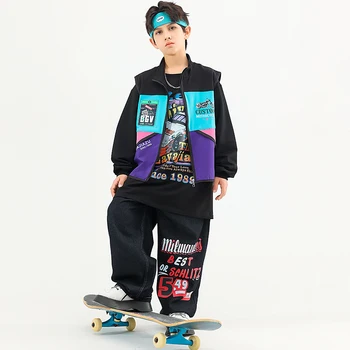 Подростковая одежда в стиле Kpop, одежда в стиле хип-хоп, топы с цветными блоками, Детские штаны для уличных пробежек для девочек и мальчиков, костюмы для джазовых танцев, одежда