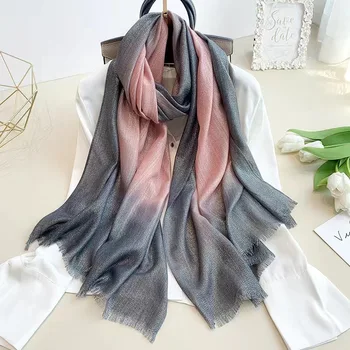 2023 простой весенне-осенний новый градиентный шарф для женщин, модный и теплый длинный газовый шарф, золотой и серебряный шарф с кисточками