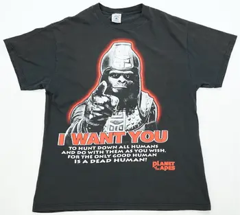 Редкая винтажная футболка Planet of the Apes I Want You To Hunt Down 1999 90s Black L