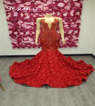 Роскошное вечернее платье с красными блестками 2023 года, расшитое бисером и кристаллами, Элегантное платье Aso Ebi Mermaid для выпускного вечера для чернокожих девочек, вечернее платье на день рождения