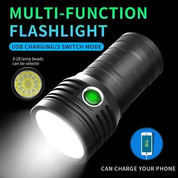 Супер яркий USB-тактический фонарик, ультра мощный прожектор, вспышка 18650, встроенная водонепроницаемая перезаряжаемая лампа