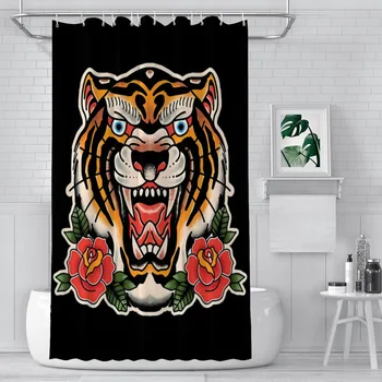 Традиционные занавески для душа Tiger, водонепроницаемая ткань для любителей тигровых животных, Креативный декор ванной комнаты с крючками, аксессуары для дома