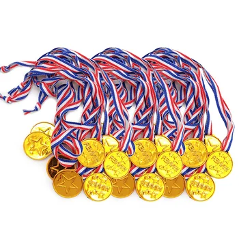 12 пластиковых золотых наградных медалей оптом для занятий спортом, игровых соревнований, сувениров для вечеринок и украшений