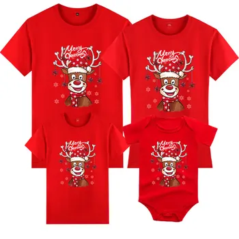 Одежда для отца, матери, сына и дочери, Рождественские семейные комплекты, Хлопковая футболка для взрослых и детей с мультяшным принтом, короткий рукав