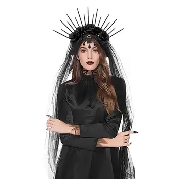 Свадебное платье на Хэллоуин, повязка на голову с вуалью, готическая корона, сетка, Черная роза, ретро Европа и Америка, Рождественская ролевая игра, одевалка