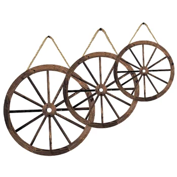 3шт Подвесное деревянное колесо Декор Колесо Декор Винтажное настенное украшение Деревянная стена