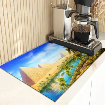 Большой кухонный супервпитывающий коврик с изображением Египетской пирамиды, Сушильный коврик, Быстросохнущая накладка для слива в ванную, Кухонный кран, салфетка